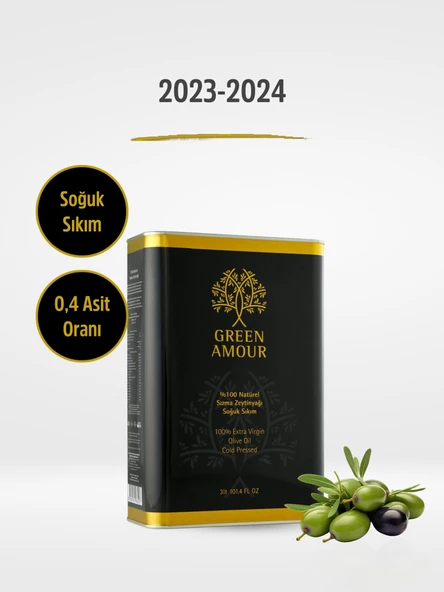 Soğuk Sıkım %100 Natürel Sızma Zeytinyağı -Düşük Asit - 3 Litre