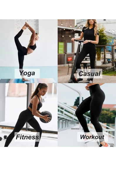 Kadın Yüksekbel Toparlayıcı Cepli Sporcu Tayt Yoga Pilates Fitnes - 5