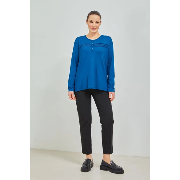 Kadın Kiremit Likralı Orta Yaş Anne Penye Bluz - 12