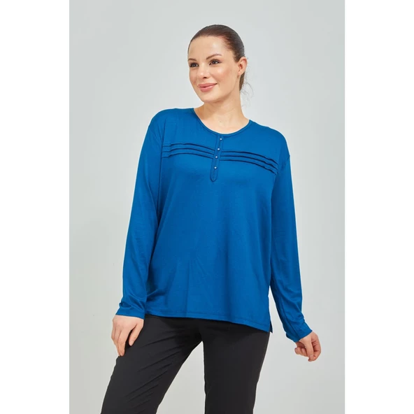 Kadın Kiremit Likralı Orta Yaş Anne Penye Bluz - 8