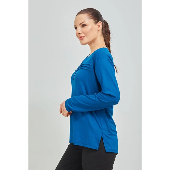 Kadın Kiremit Likralı Orta Yaş Anne Penye Bluz - 9