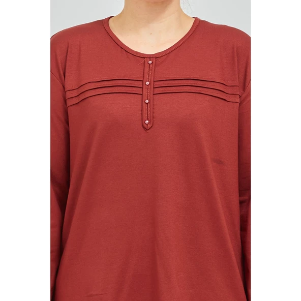 Kadın Kiremit Likralı Orta Yaş Anne Penye Bluz - 5