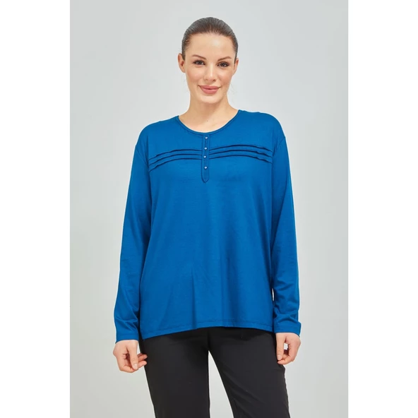 Kadın Kiremit Likralı Orta Yaş  Anne Penye Bluz - 7