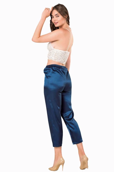 Kadın İp Askılı Bralet Saten Pantolon Pijama Takımı AltÜst Gecelik - 3