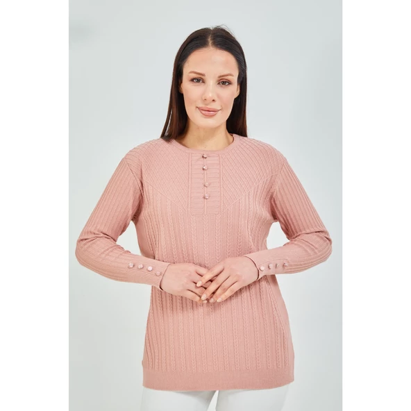 Anne Kazak Siyah Merserize Esnek Likralı Düğme Detaylı Bluz Kazak - 9