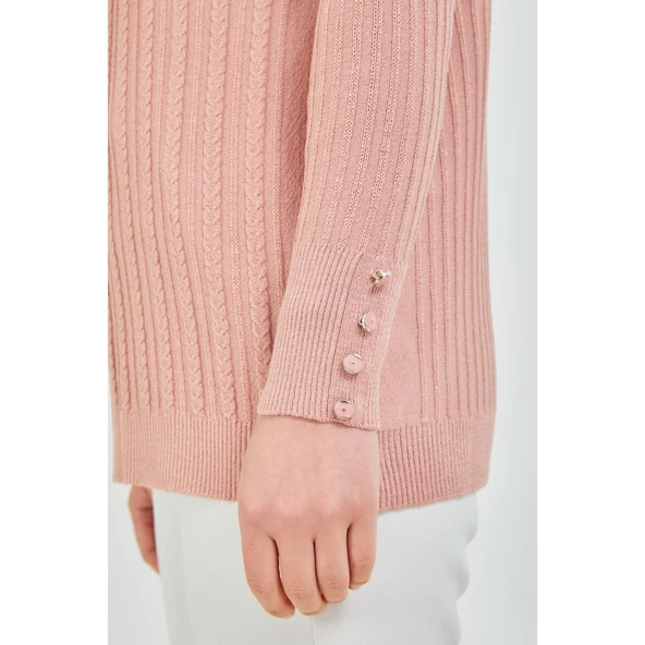 Anne Kazak Siyah Merserize Esnek Likralı Düğme Detaylı Bluz Kazak - 12