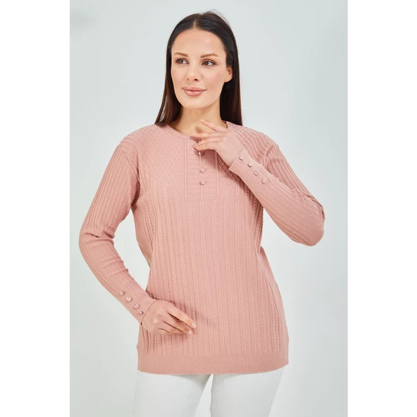 Anne Kazak Siyah Merserize Esnek Likralı Düğme Detaylı Bluz Kazak - 10