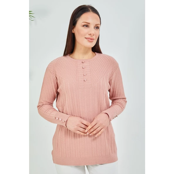 Anne Kazak Siyah Merserize Esnek Likralı Düğme Detaylı Bluz Kazak - 11