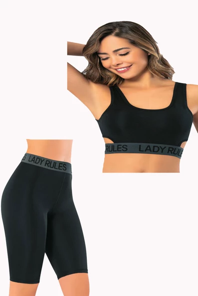 Kadın Lady Kalın Askılı Sporcu Büstiyer - Kısa Dizüstü Dalgıç Tayt Takım - 2