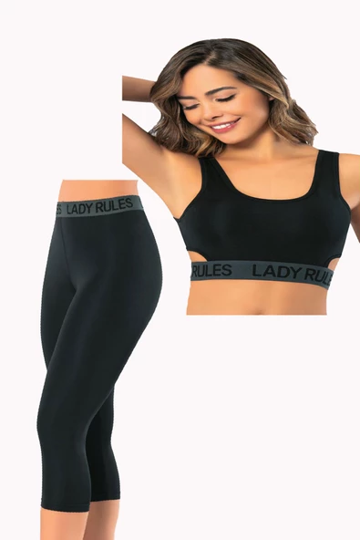 Kadın Lady Kalın Askılı Sporcu Büstiyer-Kapri Tayt Takım Dalgıç - 2