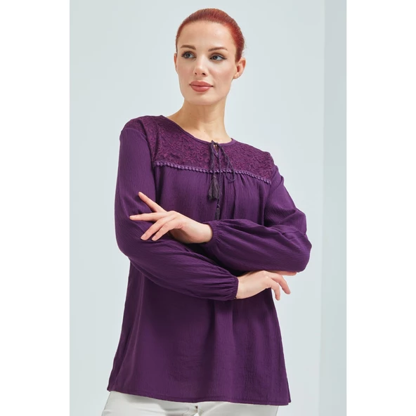 Fresh&Moda Kadın Haki Şile Bezi Anne Penye Bluz - 6