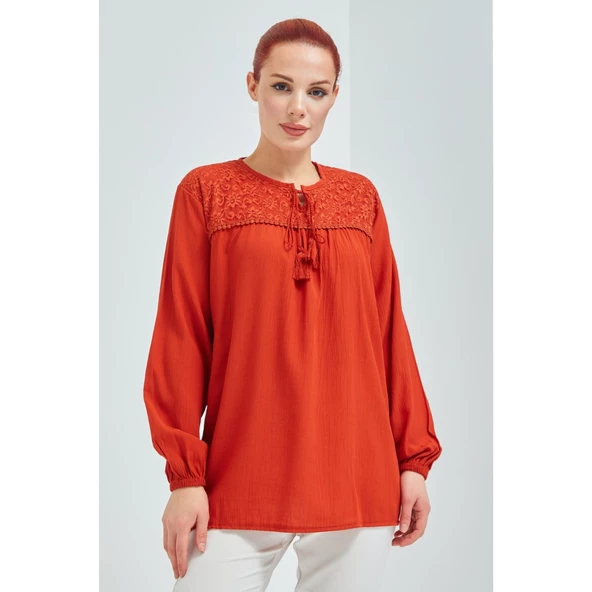 Fresh&Moda Kadın Haki Şile Bezi Anne Penye Bluz - 8