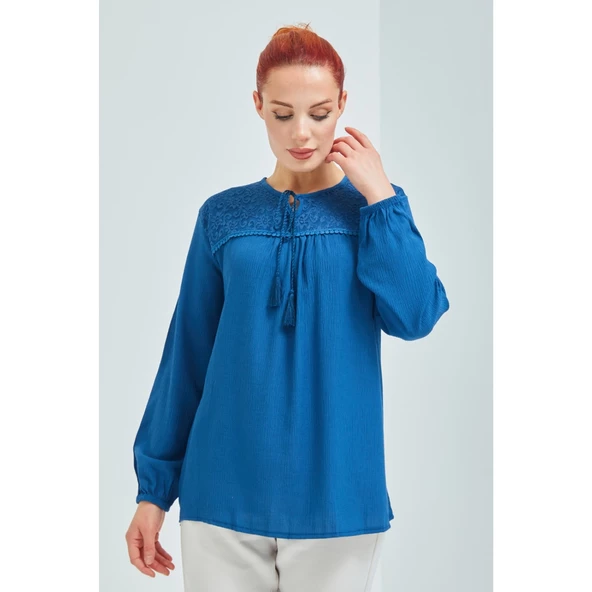 Fresh&Moda Kadın Haki Şile Bezi Anne Penye Bluz - 10