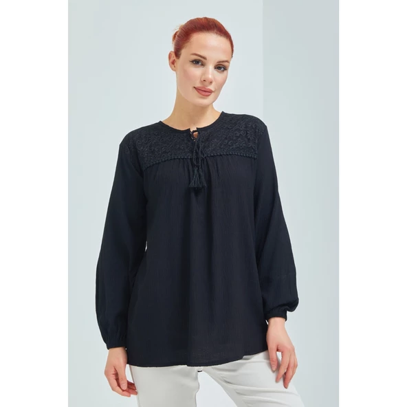 Fresh&Moda Kadın Haki Şile Bezi Anne Penye Bluz - 11