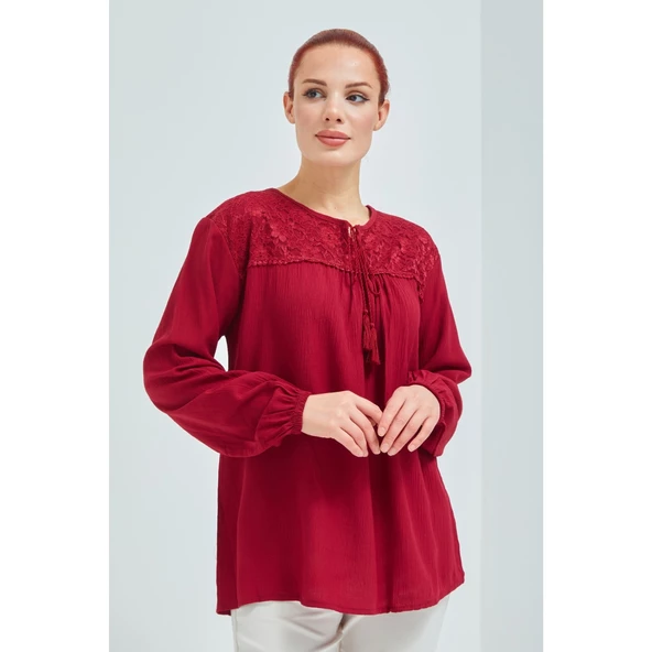 Fresh&Moda Kadın Haki Şile Bezi Anne Penye Bluz - 4