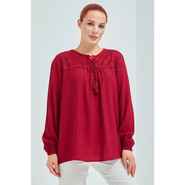 Fresh&Moda Kadın Haki Şile Bezi Anne Penye Bluz - 3