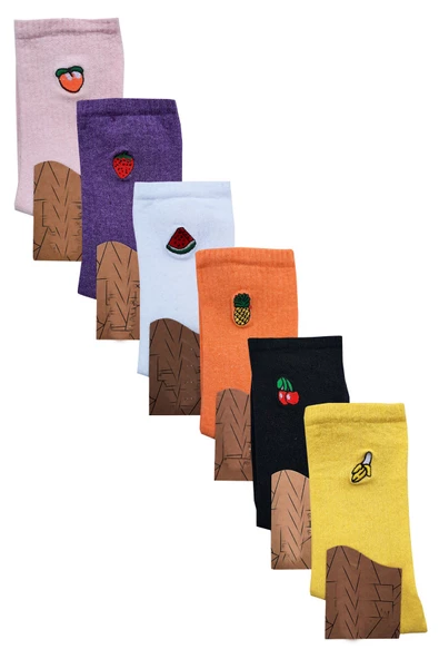 6lı Unisex Meyveli Soket Çorap Pamuklu Neşeli Ekonomik Spor - 2