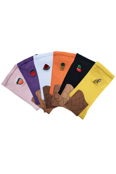 6lı Unisex Meyveli Soket Çorap Pamuklu Neşeli Ekonomik Spor - 5