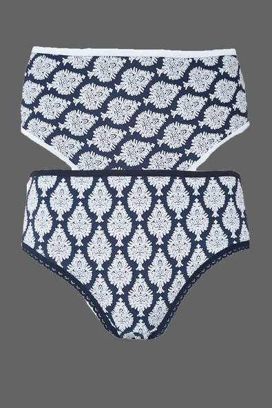 2li Kadın Damalı Bikini Arka Düz Yüksek Bel İnce Lastik Ekonomik - 4