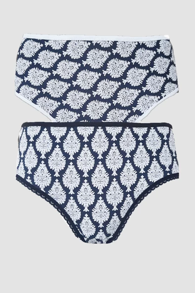 2li Kadın Damalı Bikini Arka Düz Yüksek Bel İnce Lastik Ekonomik - 2