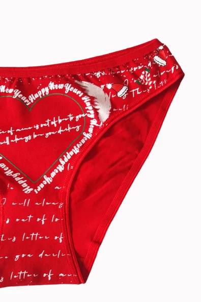 Kadın Kırmızı Bikini Pamuklu Esnek Yeniyıl Hediyelik İç Çamaşırı - 5