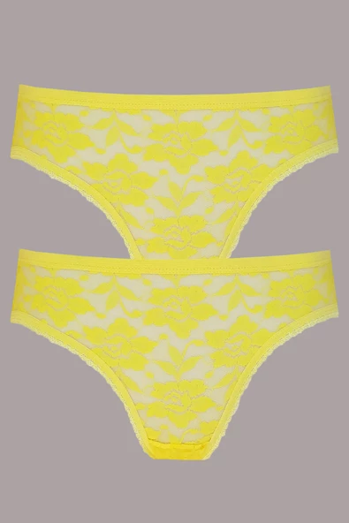 2li Kadın Önü Dantel Bikini Arkası Düz İnce Lastik Ekonomik - 4