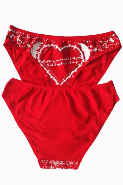 Kadın Kırmızı Bikini Pamuklu Esnek Yeniyıl Hediyelik İç Çamaşırı - 4