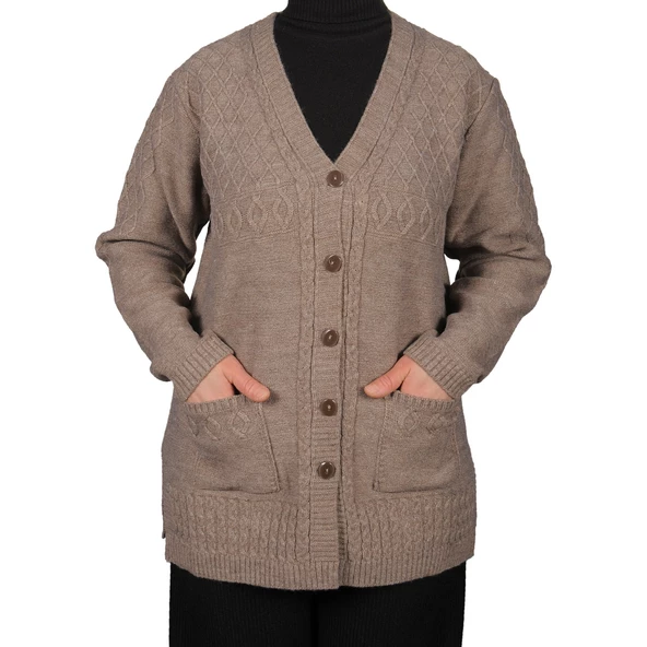 Büyük Beden Kadın Gri Düğmeli Kısa Hırka - 5