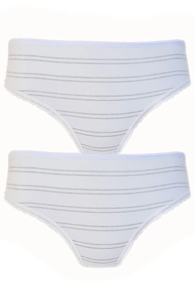 2li Kadın Sim Çizgili Bikini Yüksek Bel İnce Lastik Ekonomik - 3