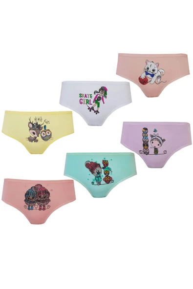 Kota 6lı Kız Çocuk Külot Renkli Desenli Baskılı Slip İç Çamaşır - 2