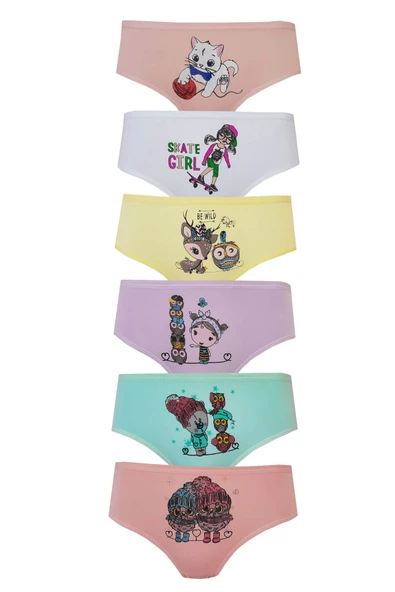 Kota 6lı Kız Çocuk Külot Renkli Desenli Baskılı Slip İç Çamaşır - 3