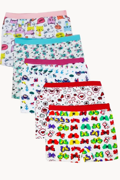 5li Kız Çocuk Boxer Pamuklu Likralı Empirme Eğlenceli Rahat 3072 - 3