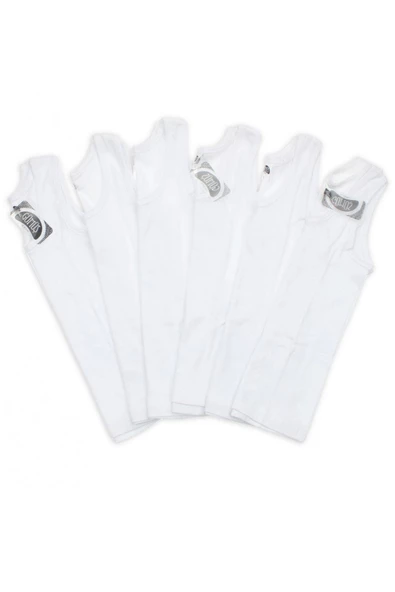 6 lı Gümüş Pamuklu Geniş Askılı Kız Çocuk Beyaz Atlet - 3