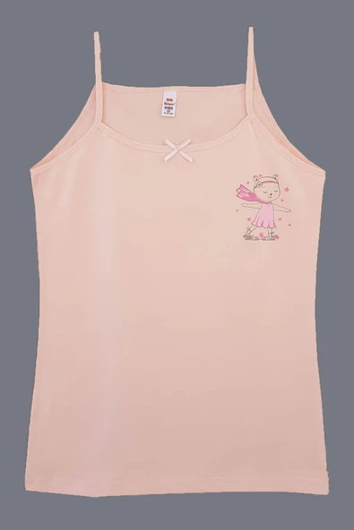 3lü Tekkaplan Kız Çocuk İp Askılı Atlet Pamuklu Baskılı Fanila - 6