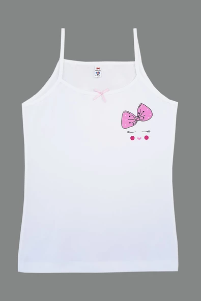 3lü Tekkaplan Kız Çocuk İp Askılı Atlet Pamuklu Baskılı Fanila - 3