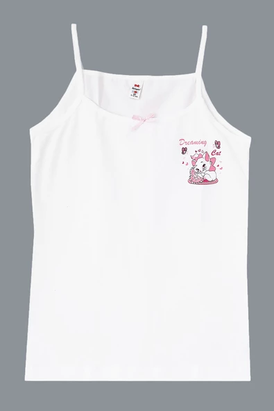 3lü Tekkaplan Kız Çocuk İp Askılı Atlet Pamuklu Baskılı Fanila - 5