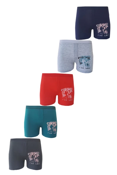 Koza Erkek Çocuk Renkli Desenli Boxer Külot 5 li Paket - 4