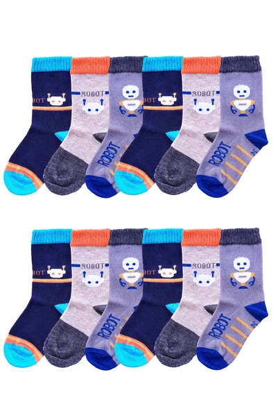 Ekinoks 12li Paket Erkek Çocuk Soket Çorap Asorti Uzun Pamuklu Çorap - 2