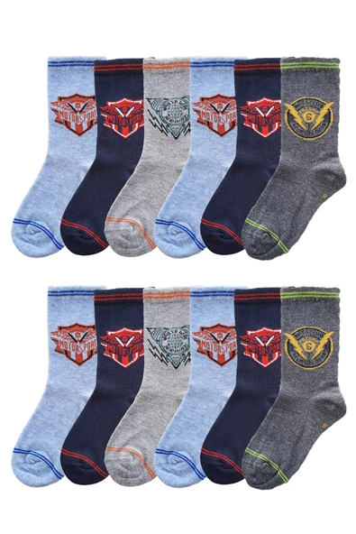 Ekinoks 12li Paket Erkek Çocuk Soket Çorap Asorti Uzun Pamuklu Çorap - 3