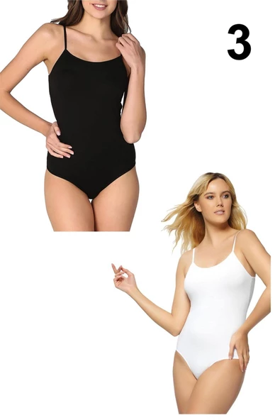 Gümüş Kadın İp Askılı Kancalı Çıt Çıtlı Body 3 Lü Paket - 4