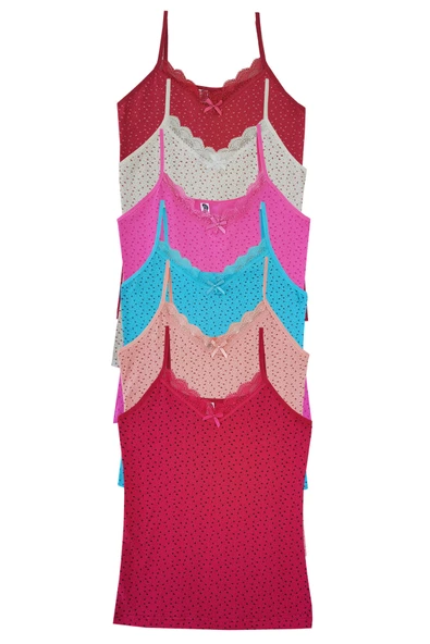 6lı Kadın İp Askılı Atlet Likralı Pamuklu Renkli Fanila - 2