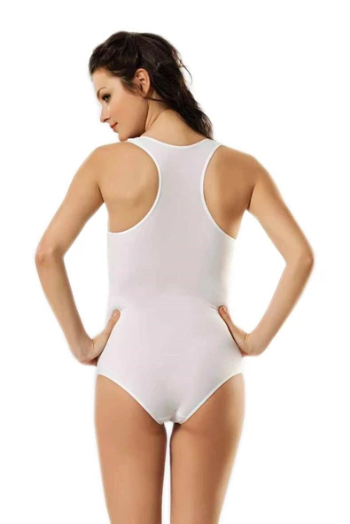 Gümüş 3lü Kadın Sporcu Kancalı Body Yüzücü Pamuklu Bayan Atlet - 5