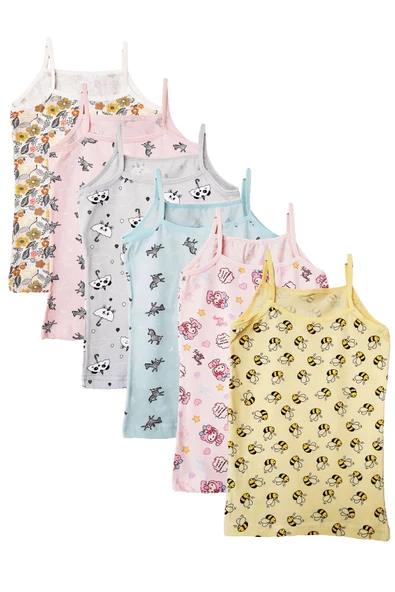 Kota 6lı Kız Çocuk İp Askılı Desenli Atlet Pamuklu Fanila ürün görseli