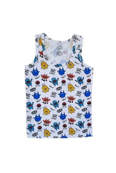 Gümüş 6lı Erkek Çocuk Renkli Atlet Pamuklu Askılı Empirme Baskılı - 7