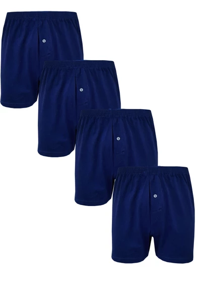 4lü Erkek Düğmeli Boxer Ekonomik %100 Pamuklu Paçalı Don - 4