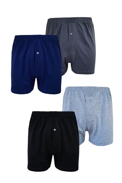 4lü Erkek Düğmeli Boxer Ekonomik %100 Pamuklu Paçalı Don - 6