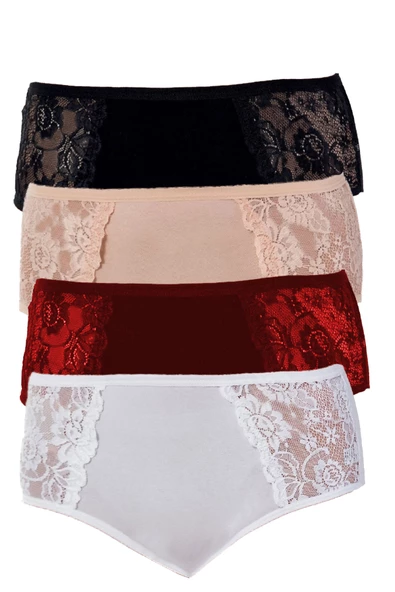 4lü Kadın Yanları Dantelli Bato Yüksekbel Külot Büyük Beden - 7