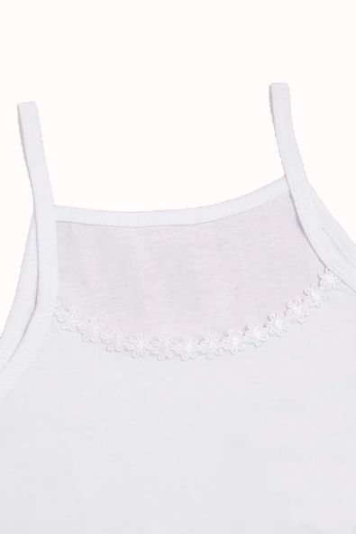 6lı Kız Çocuk İp Askılı Papatya Yaka Atlet Pamuklu Fanila - 4