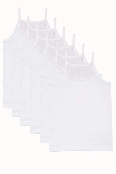 6lı Kız Çocuk İp Askılı Papatya Yaka Atlet Pamuklu Fanila - 2