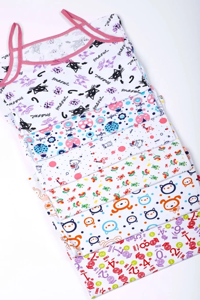 6lı Kız Çocuk İp Askılı Desenli Atlet Pamuklu Rengarenk Sdf